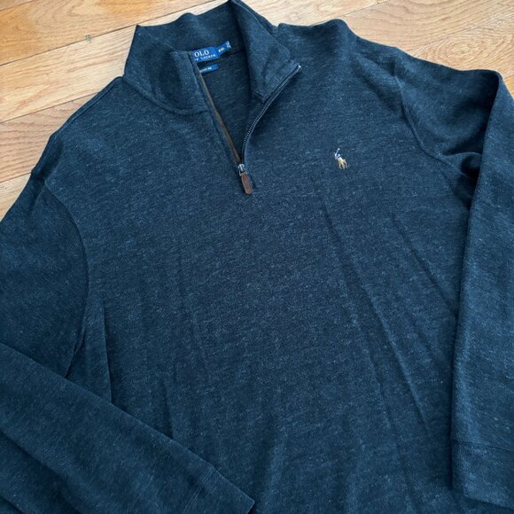 Polo Ralph Lauren Estate Rib 1/4 Zip Sweater Mens XXL Gray Pullover Flesh Pony‎ - Picture 1 of 8